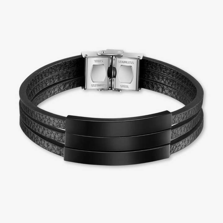 Customizable black leather bracelet with three engravings - Herzschmuck